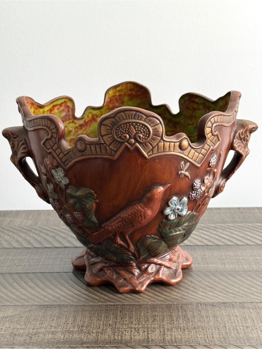 Art Nouveau Majolica Style Glazed Jardinière (Planter) 1973